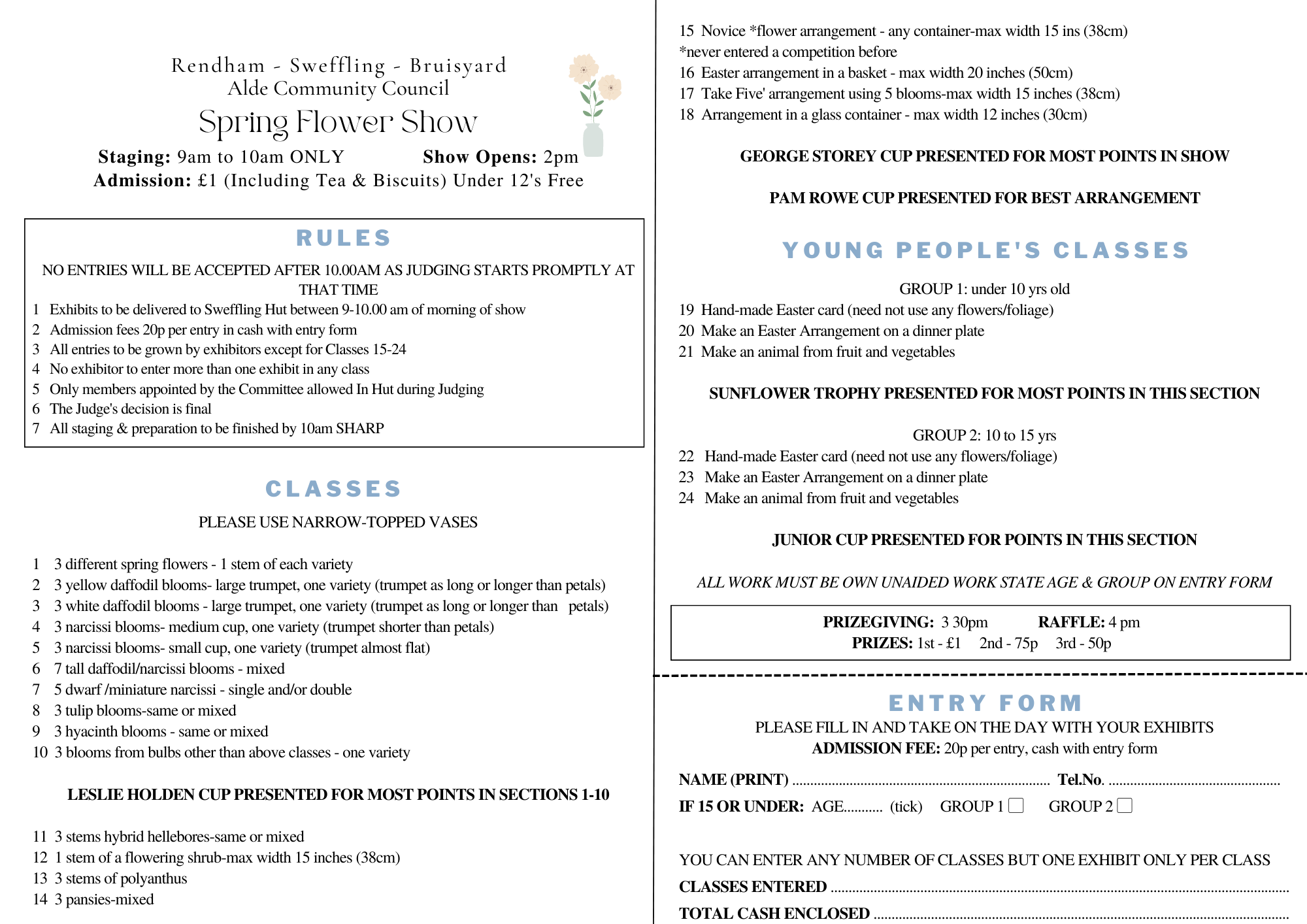 ACC Spring Flower show - New exhibitors welcome (Children and Adult!)